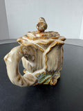 Majolica Style Vintage Cabbage Leaf Teapot with Bird