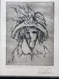Sketched Portrait of a Woman Wearing a Hat; Signed & Numbered