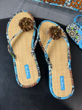 Vera Bradley Blue Bali Tiki Tote Bag with Matching Large Flip Flops & Luggage Tag