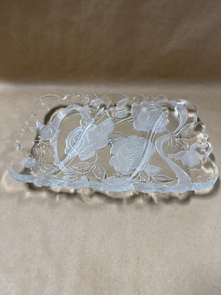 Rectangle Laura Glass Rose Divided Glass Tray With Box
