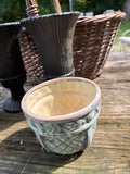 Gardening Basket and Four Small Plastic/Metal Planters
