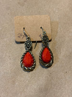 Gold Earrings with Glittery Coral Beads