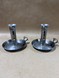 Pewter Chamberstick Push Up Candle Holders - Pair