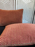 Pair of Red & Beige Herringbone Feather Throw Pillows