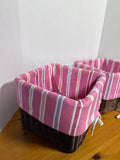 Pottery Barn Kids Sabrina Square Wicker Baskets With Pink Striped Lining - Pair
