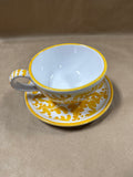 (A) Yellow Hand Painted Soup Bowl With Plate — Made In Italy