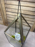 Brass Finished Lantern with Rocks & Battery Operated Candle