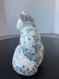 Blue & White Floral Chinoiserie Ceramic Cat
