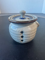 Speckled Signed Pottery Lidded Garlic Keeper Pot