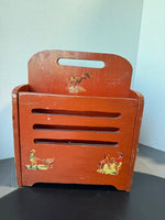 Painted Wooden Divided Magazine Rack with Western Motif
