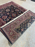 Hand Woven Rug, 9 ft 4 in x 5 ft 9 in. (navy, pink, cream color tones)
