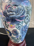 Pair of Asian Inspired Blue Floral Vase 3-Way Lamps (WORKS)