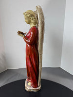 (A) Majolica Style Glazed Pottery Angel with Dove Figurine