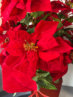 XL Faux Poinsettia Arrangement in Wooden Planter
