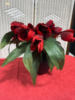 Faux Red Tulip Arrangement in Black Ceramic Pot