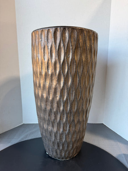 Heavyweight Bronze Tone Geometric Patterned Terra Cotta Planter