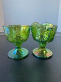 (B) Indiana Glass Vintage Green Carnival Glass Harvest Grape Creamer & Sugar Bowl