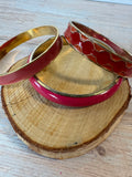 Trio of Pink & Red Enamel Gold Tone Bangle Bracelets