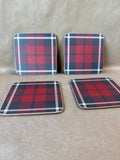 Red Holiday Plaid Cork Back Coasters - Set Of 4 (H)