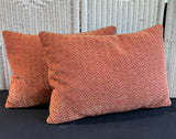 Pair of Red & Beige Herringbone Feather Throw Pillows
