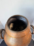 Spanish Style Hammered Copper Urn with Crescent Shaped Handles