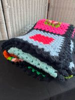 (B) Neon Granny Square Vintage Crochet Blanket