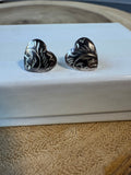 Etched Heart Sterling Silver Stud Earrings