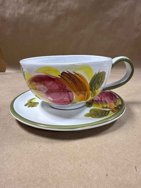 (B) Apple Italian Hand Painted Soup Bowl And Plate — Made In Italy