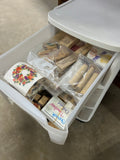 100+ Rubber Stamps in Sterilite 3 Drawer Plastic Rolling Storage Bin (A)