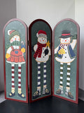 Mikasa Vintage Wooden Snowman 3-Panel Fireplace Screen