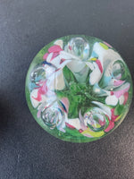 (C) Maude & Bob St. Clair Green Floral Art Glass Paperweight