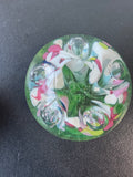 (C) Maude & Bob St. Clair Green Floral Art Glass Paperweight