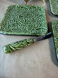 Green Botanical Appetizer Plates With Cheese Knife - 5 Pieces
