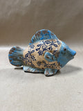 Blue Folk Art Pottery Distressed Fish