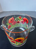 Hand Painted Poppies Glass Planter Signed by Local Artist Ginger Olansen