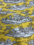 Williams Sonoma Yellow Toile de Jouy Fabric Table Cloth, 68"x90"