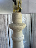 Distressed Cream Spindle Lamp with Blue Floral Shade (WORKS)