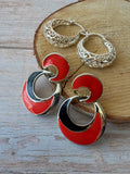 Pair of Vintage Red Enamel & Silver Tone Earrings (B)
