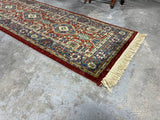 Wilton Runner D, rust/blue/cream tones, 104"x28"