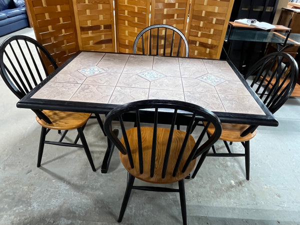 Tile Top Kitchen Table with (4) Windsor Style Chairs