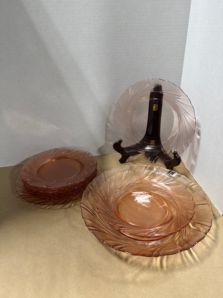 Set Of 11 Pink Vereco Dishes