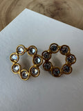 Clear Rhinestone Gold Tone Wreath Earrings