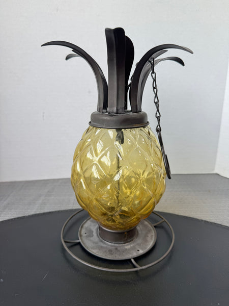 Metal & Amber Glass Pineapple Hummingbird Feeder