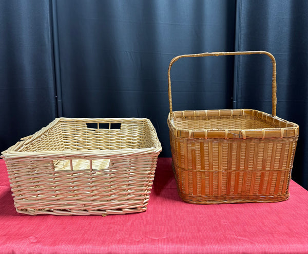 Pair of Light Brown Woven Storage Baskets