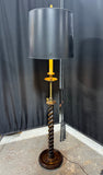 Stiffel Style Brass & Wooden Barley Twist Dual Switch Vintage Floor Lamp (WORKS)