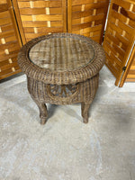 Wicker Round Side Table with Glass