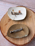 Pair of Scenery Hand Made Transfer Art Brooches