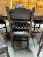 1880's German/French Huntsman's Hand Carved Oak Dining Table with Leaf, and (6) Henry II Revival Chairs ***HEAVY ITEM***READ DESCRIPTION CAREFULLY***