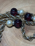 Long Gold Tone Chain with Purple & Faux Pearl Beads