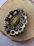 Ruby Red & Black Faceted Beaded Oval Gold Tone Brooch